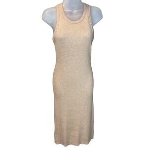 Small Ribbed Knit Maxi Dress Light Brown Tan Sleeveless Bodycon Stretch Rachel Z